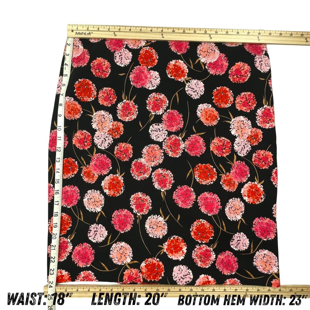 Talbots Womens 16 16W Black Pink Floral Canvas‎ Pencil Skirt Wedding Guest Work - Picture 11 of 11